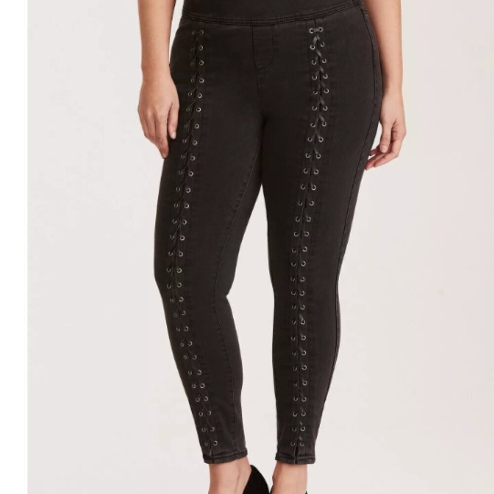 Lace Up Jeggings - Grey Wash 2R